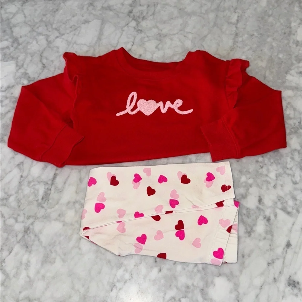 Cat & Jack Red Love Sweatshirt and Heart Leggings Set 3T